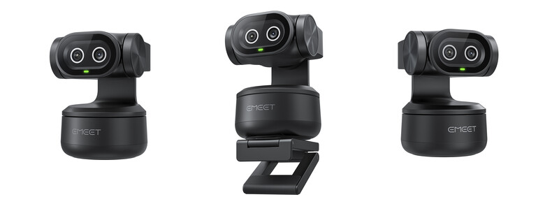 Three black dual-lens thermal camera devices shown from different angles and mounting positions.