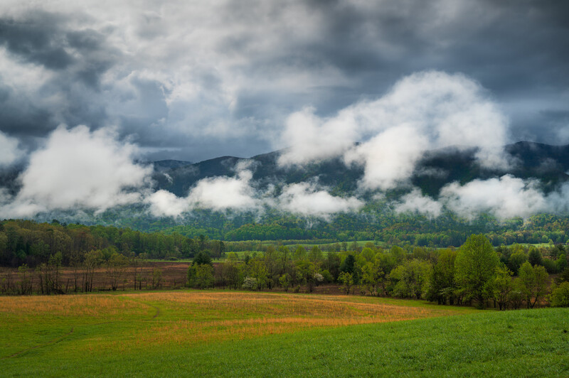 Cades Cove with low hanging clouds, edited