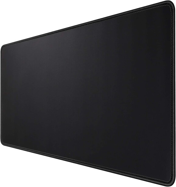Large black mouse pad with rounded corners and stitched edges against white background.