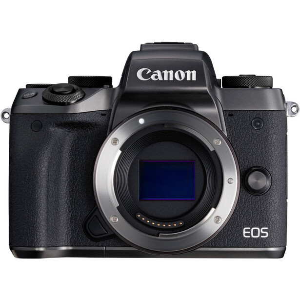 Canon EOS mirrorless camera body shown from front, displaying sensor and mount.