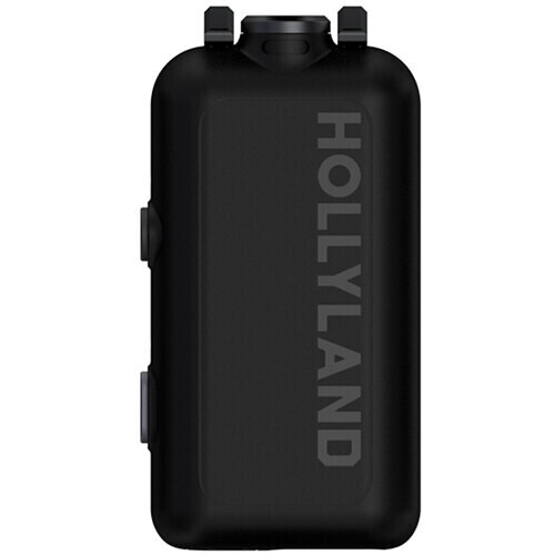 Hollyland black rectangular camera accessory with dual attachment points and branded text.
