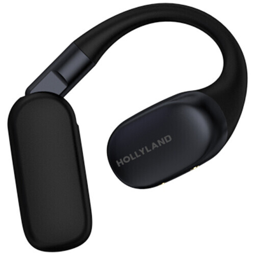 Black open-ear wireless headphones with curved ear loops and a minimalist design.