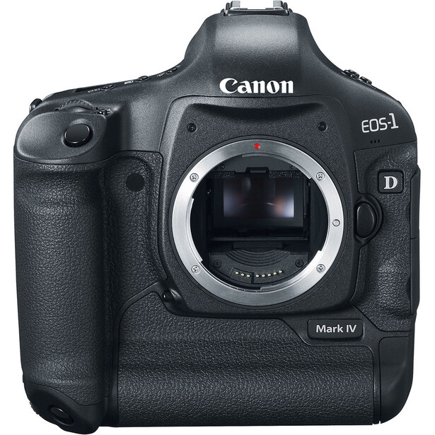 Canon EOS-1D Mark IV DSLR camera body front view showing sensor and lens mount.