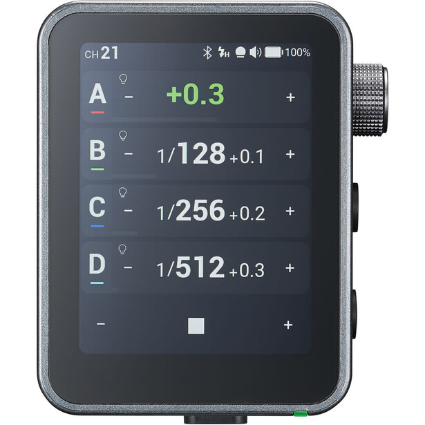 Screenshot of a camera light meter app displaying exposure compensation values for four channels labeled A through D.