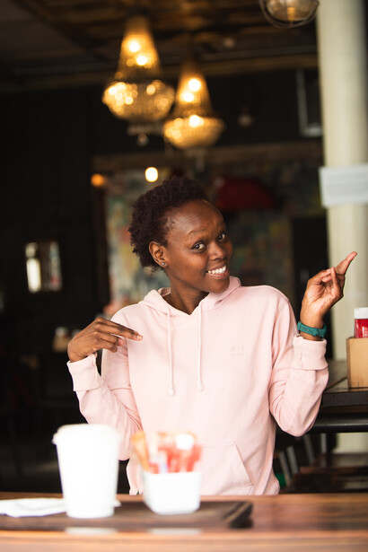 A waitress in a coffee shop in Cape Town, South Africa.