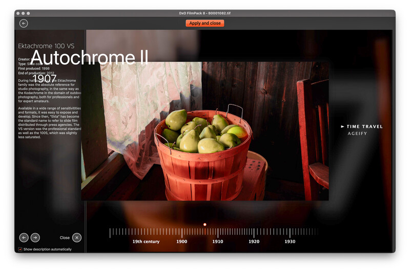 Screenshot of a web-based photo editing interface showing a color-graded portrait with warm, vintage tones.