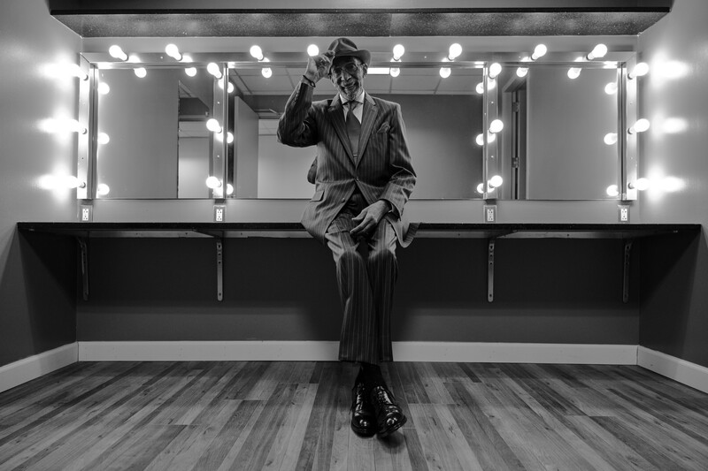 A lighthearted moment captured post-show in the green room.