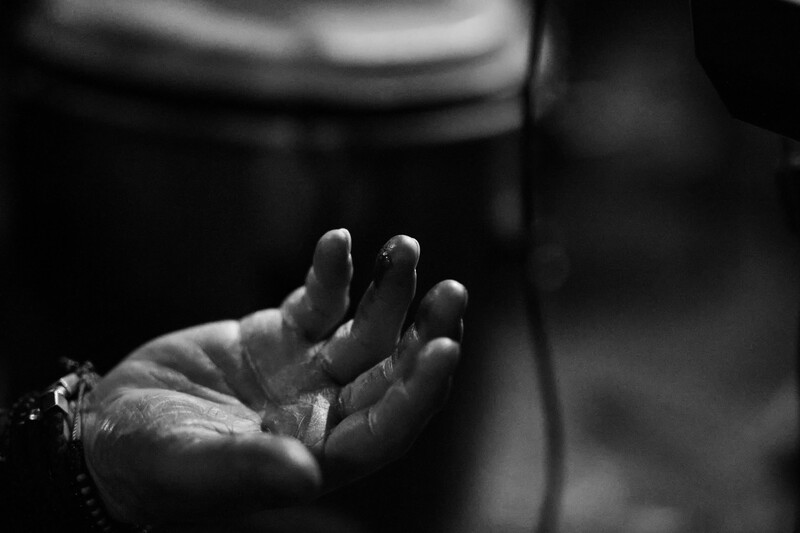 The hand of a percussionist after the gig.