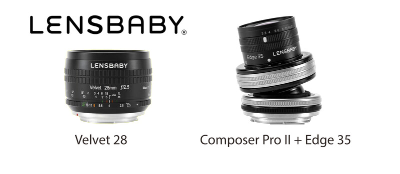 Lensbaby Velvet 28mm and Composer Pro II with Edge 35 lens comparison graphic.