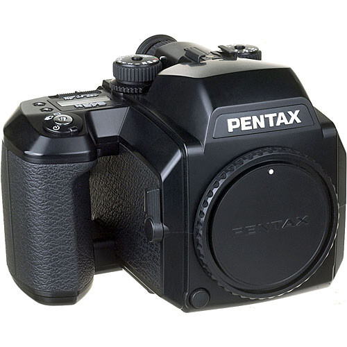 Pentax 645Z medium format camera body shown from a three-quarter view angle against a white background.