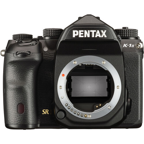 Pentax K-1 II DSLR camera body with mirror removed, showing the sensor and internal mirror mechanism.