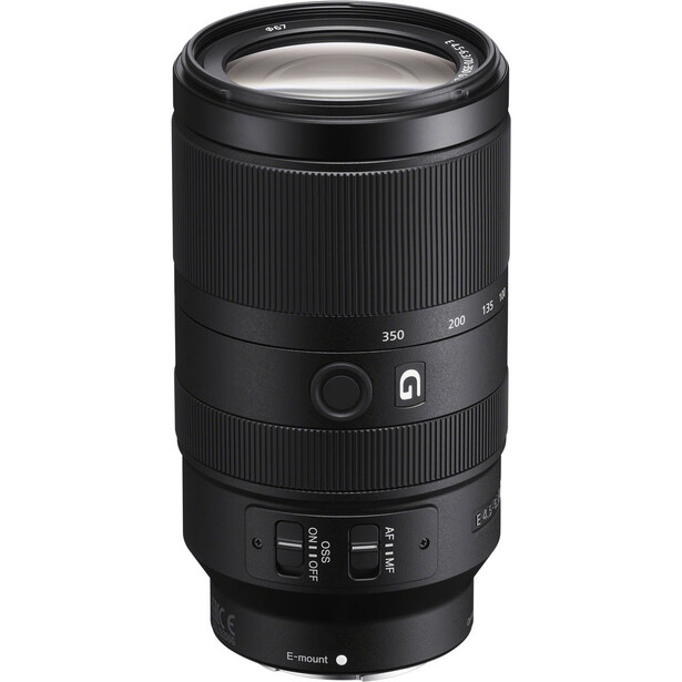 Black telephoto zoom lens with focus ring and AF/MF switch visible on barrel.