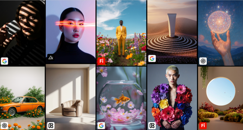 Grid of 10 digitally enhanced portraits and conceptual images showcasing creative photography and post-processing techniques.