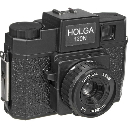 Holga 120N medium format film camera with textured black body and fixed lens.