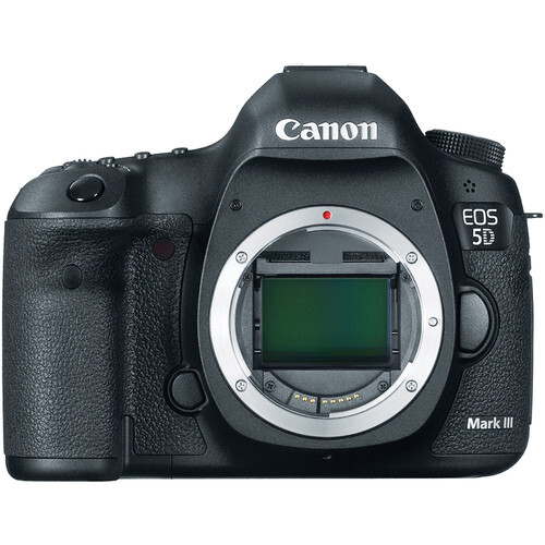 Canon EOS 5D Mark III DSLR camera shown from front with mirror removed to display sensor.