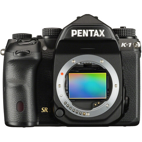Pentax K-1 Mark II DSLR camera body with sensor visible in mirror box against white background.