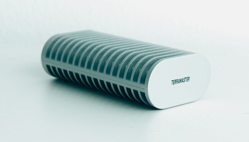 Cylindrical cooling or ventilation product with vertical ribs and white end cap labeled TERRAMASTER.