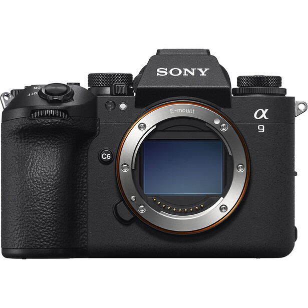Sony α9 mirrorless camera body with open sensor mount and viewfinder assembly visible.