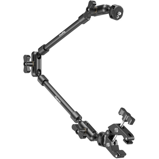 Professional camera crane arm with multiple joints and articulating joints extended in a C-shape configuration.