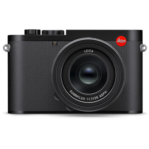 Leica Q2 compact digital camera with fixed 28mm lens, displayed front-facing against white background.