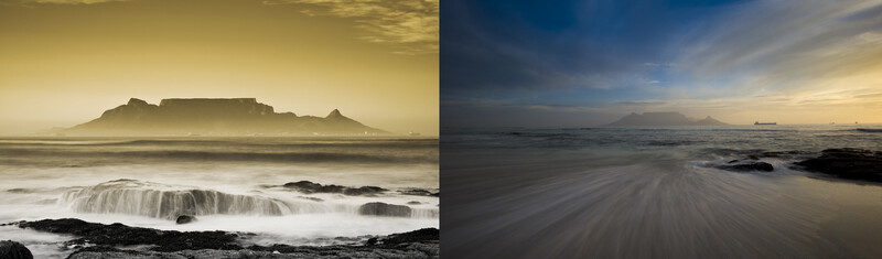 Table Mountain photo comparison with 50mm and a 16mm focal length.