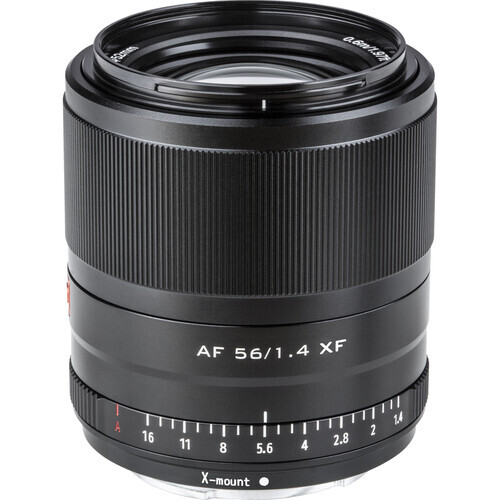 Viltrox AF 56mm f/1.4 XF lens with X-mount bayonet and manual focus ring.