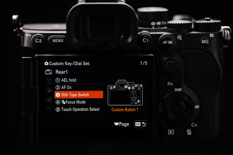 Screenshot of a camera menu displaying Custom Key/Dial Settings with Shift Type Switch option highlighted in orange.