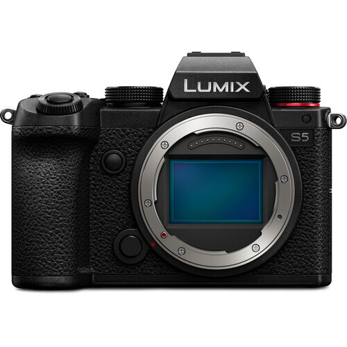 Panasonic Lumix S5 mirrorless camera body front view with open sensor mount.