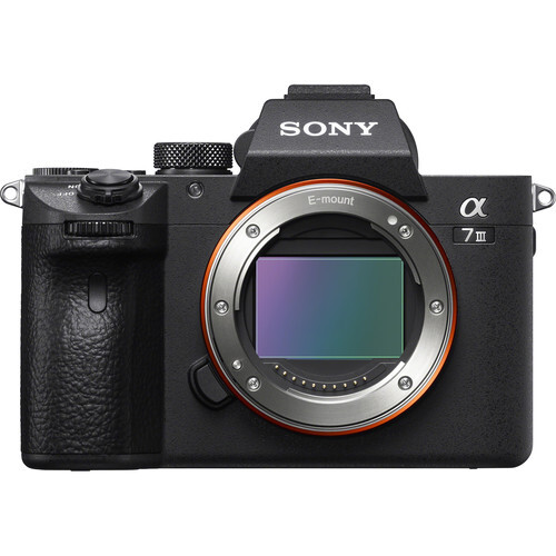 Sony Alpha 7 III mirrorless camera body front view showing sensor and lens mount.