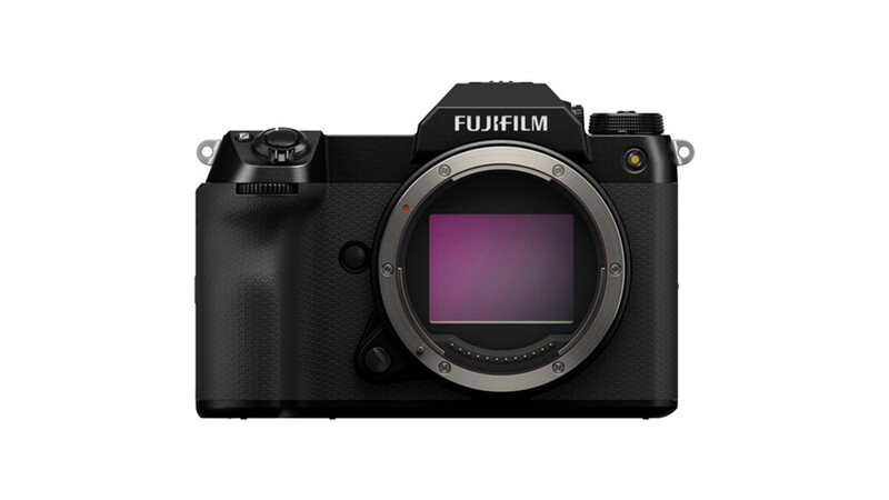 Fujifilm GFX100S medium format mirrorless camera body with exposed sensor and mirror box.