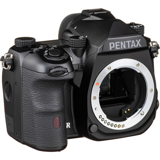 Pentax 645Z medium format digital camera body with open back panel revealing mirror and shutter mechanism.