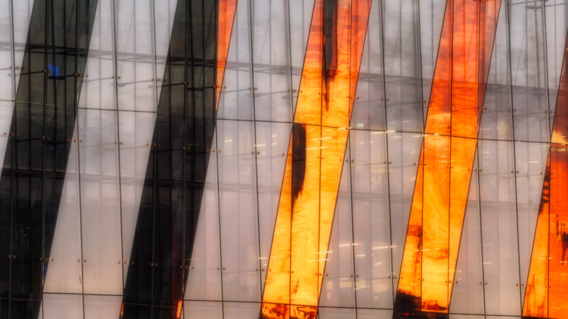 Reflections in glass of golden light