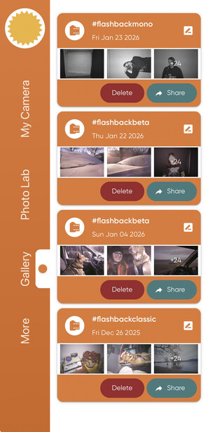Screenshot of hashtag organization interface with four category sections showing thumbnail images and action buttons.