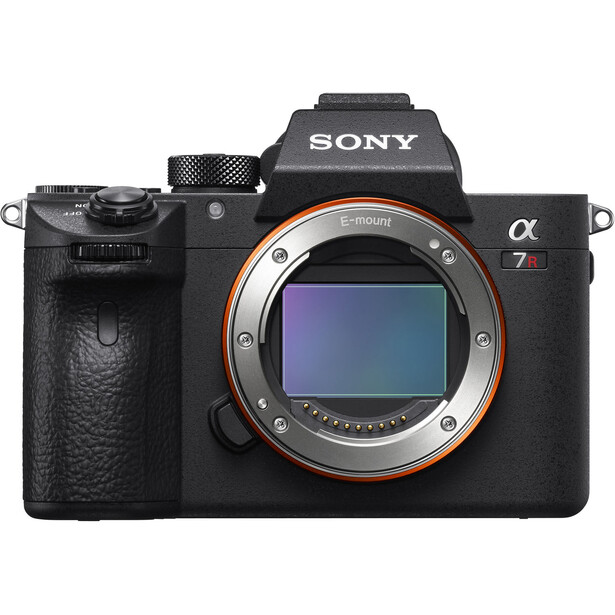 Sony Alpha 7 mirrorless camera body shown front-on against white background.