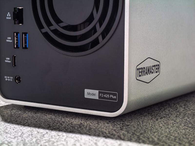 Terramaster NAS device model F2-425 Plus showing front ports and ventilation grille.