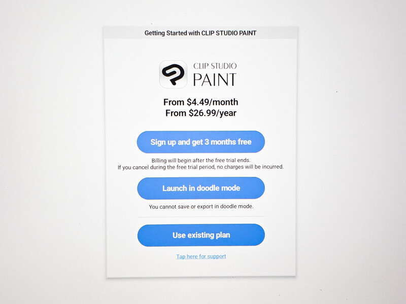 Screenshot of Clip Studio Paint pricing and signup options.