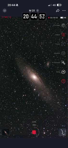 Mobile astrophotography app interface displaying deep-sky observation data for the Andromeda Galaxy.
