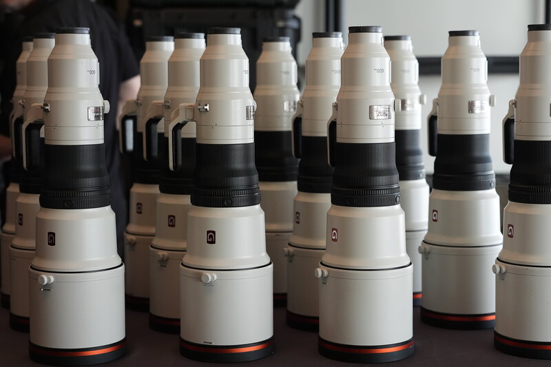 A collection of Sony Alpha 600mm GM lenses for AP use at Super Bowl LX