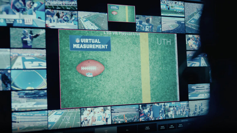 A screen depicting the virtual measurement technology for the NFL