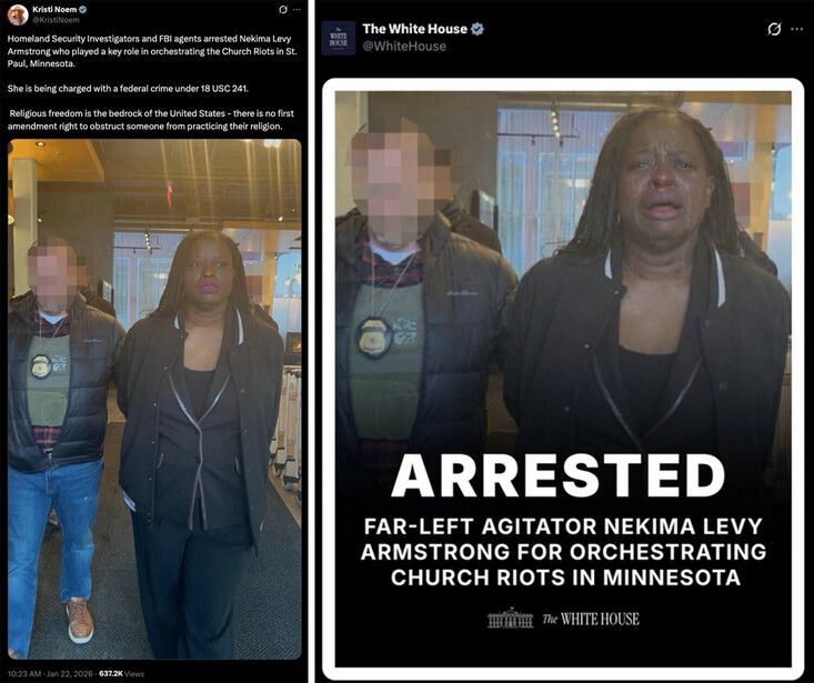 Noem-White House posts of Levy Armstrong Arrest