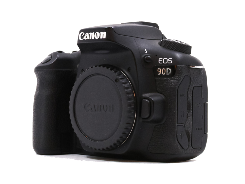 Canon EOS 90D DSLR camera body shown from the front against a white background.