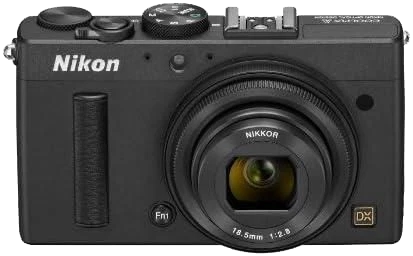 Nikon Coolpix A compact digital camera with fixed 18.5mm lens, displayed against a plain white background.