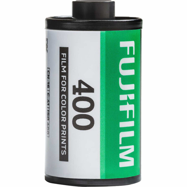 Fujifilm Fujicolor 400 film canister with green and white labeling.