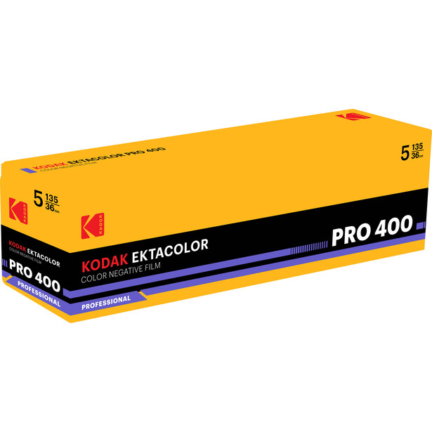 Kodak Ektacolor Pro 400 color film roll in original yellow packaging box.