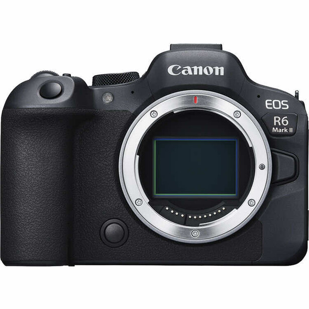 Canon EOS R5 Mark II mirrorless camera body shown from front with lens mount visible.