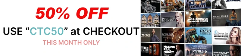 Promotional graphic advertising 50% off discount with code CTC50 at checkout, valid this month only.