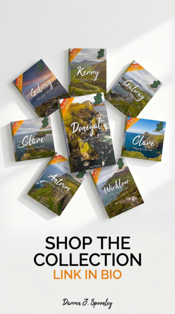 Product packaging collection arranged in circular pattern with landscape photography designs.