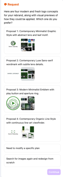 Screenshot showing four numbered photography lighting setup proposals with circuit board imagery and green accent graphics.