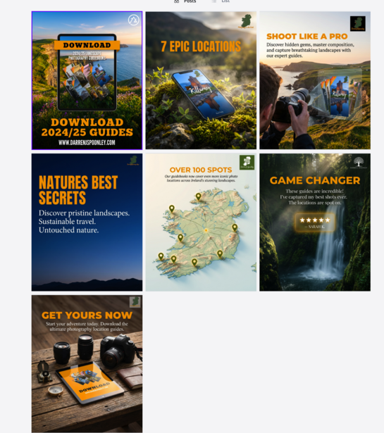 Collection of photography guides and tutorial cards featuring landscape, wildlife, and technical photography content.