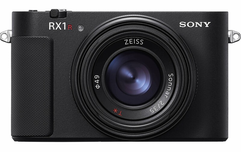 Sony RX1R compact camera with fixed Zeiss lens shown from above against white background.
